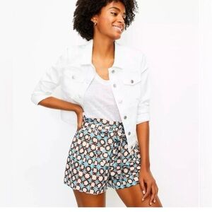 Loft Paperbag Pull On Linen Blend Shorts Sunwashed Floral Sz M